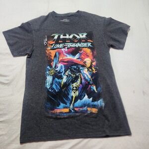 Marvel Thor Love and Thunder T-Shirt Mens Small Gray Graphic Tee Casual